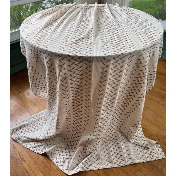 Vintage 80s curtain, tan brown zigzag abstract pattern, pleated, price for one - Picture 1 of 10